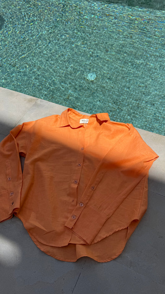 Chemise 100% Lin Orange