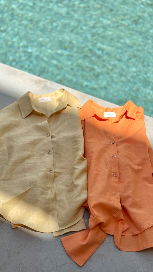 Chemise en Lin mélangé Jaune